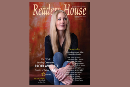 USA Today bestselling crime author Rachel Amphlett featured on the cover of Reader's House magazine Issue 48