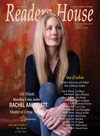 The front cover of Reader's House magazine Issue 48 featuring USA today bestselling crime author Rachel Amphlett